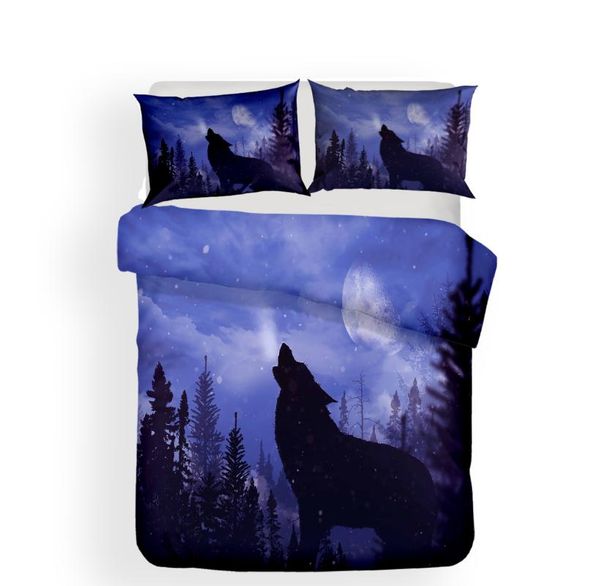 style 3d digital wolf printing 100% polyester bedding set 1 duvet cover + 1/2 pillowcases bed in a bag (no sheet