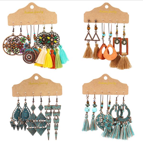 women bohemian dangle earrings ethnic style geometric braided tassel earrings fashion jewelry 3 pairs/set, Silver
women bohemian dangle earrings ethnic style geometric braided tassel earrings fashion jewelry 3 pairs/set, Silver