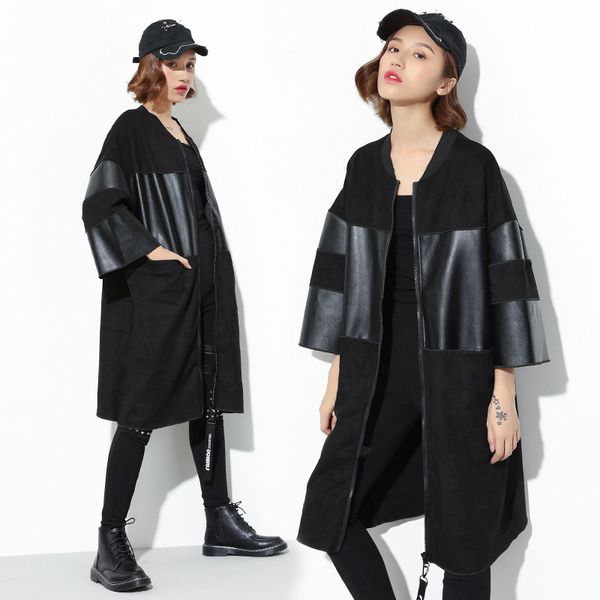pu leahterautumn trench coat women causal round neck female dark medium long black female coat casaco feminino coats sa052s30, Tan;black
pu leahterautumn trench coat women causal round neck female dark medium long black female coat casaco feminino coats sa052s30, Tan;black
