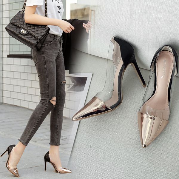 2020 women's shoes wind spelling color sharp transparent fine with single shallower shoes woman, Black
2020 women's shoes wind spelling color sharp transparent fine with single shallower shoes woman, Black