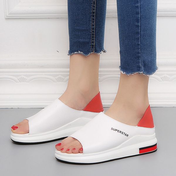 women sandals summer new style thick bottomed versatile white shoes platform fish mouth flat slip-on women slippers a589, Black
women sandals summer new style thick bottomed versatile white shoes platform fish mouth flat slip-on women slippers a589, Black