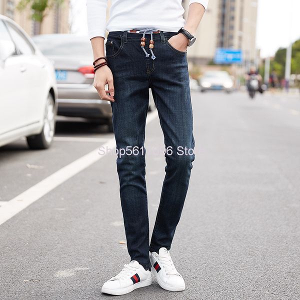 four seasons wear resistant men elastic force elastic waist slim fit leisure jeans super lace high waist small straight cylinder, Blue
four seasons wear resistant men elastic force elastic waist slim fit leisure jeans super lace high waist small straight cylinder, Blue