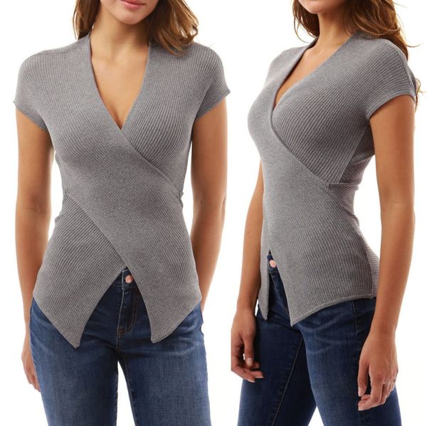 women's 2019 summer deep v neck knitted short sleeve t shirt feamle casual t-shirt lady ing, White
women's 2019 summer deep v neck knitted short sleeve t shirt feamle casual t-shirt lady ing, White