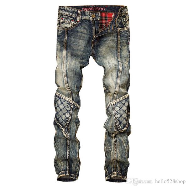 fashion classic jeans men stitching locomotives cotton denim trousers personality design straight pants, Blue 
fashion classic jeans men stitching locomotives cotton denim trousers personality design straight pants, Blue