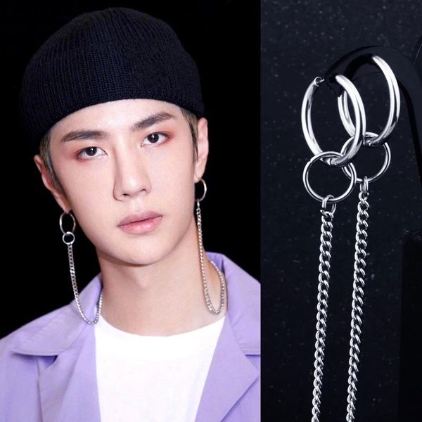 1pc punk long chain connect hoop earrings for women men hip hop metal color tassels endless circle earrings jewelry e337, Golden;silver
1pc punk long chain connect hoop earrings for women men hip hop metal color tassels endless circle earrings jewelry e337, Golden;silver