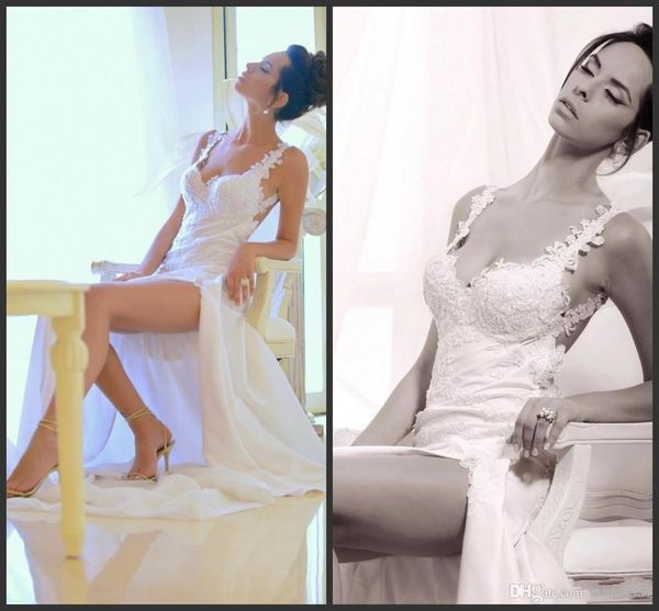 2018 new summer beach chiffon a line wedding dresses lace spaghetti straps split side backless bridal gowns vestidos de novia, White
2018 new summer beach chiffon a line wedding dresses lace spaghetti straps split side backless bridal gowns vestidos de novia, White