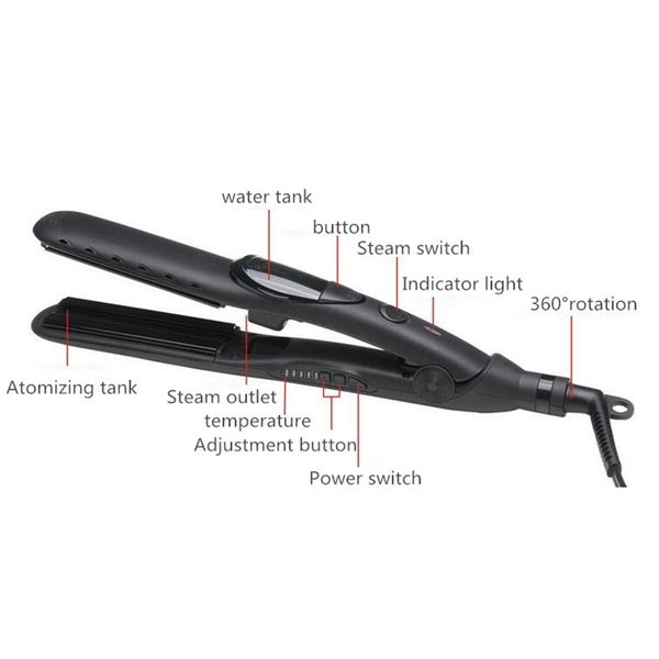 Professional Steam Straightener Ceramic Flat Iron Sprayer Curler Fast Warm Up Hair Styg Tool 1654, Black
Professional Steam Straightener Ceramic Flat Iron Sprayer Curler Fast Warm Up Hair Styg Tool 1654, Black