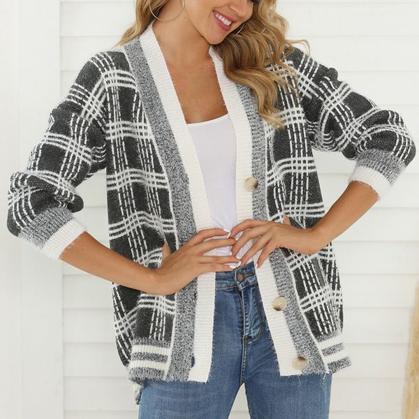 women's sweater women's turtleneck women v-neck patchwork button long sleeve knitted sweater loose cardigan, White
women's sweater women's turtleneck women v-neck patchwork button long sleeve knitted sweater loose cardigan, White