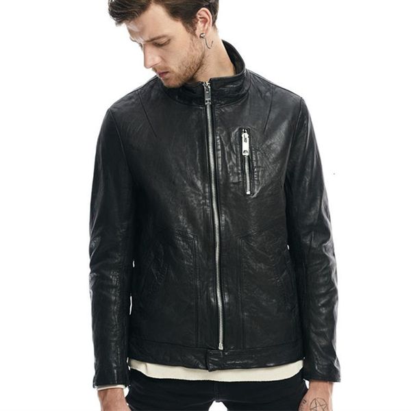 men's fashion oil wax washed sheepskin stand collar genuine leather jacket soft bright zipper leather coat men hight quality, Black
men's fashion oil wax washed sheepskin stand collar genuine leather jacket soft bright zipper leather coat men hight quality, Black