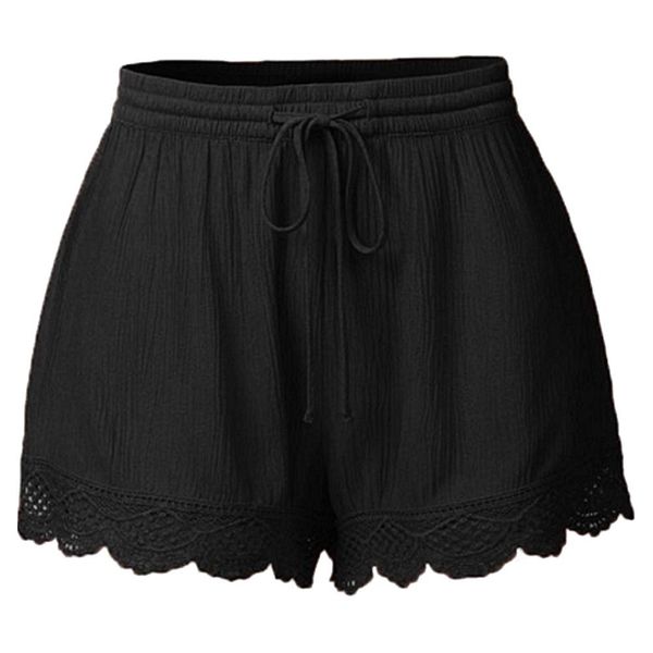 casual women solid color lace trim short pants elastic drawstring waist shorts, White;black
casual women solid color lace trim short pants elastic drawstring waist shorts, White;black