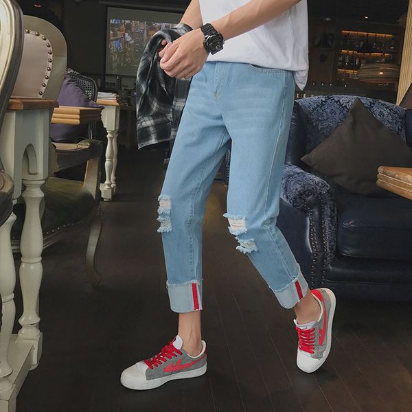 2019 ripped hole cowboy men's pants korean feet men's wild pants youth ripped hole washing denim teenagers cargo trousers men, Blue
2019 ripped hole cowboy men's pants korean feet men's wild pants youth ripped hole washing denim teenagers cargo trousers men, Blue