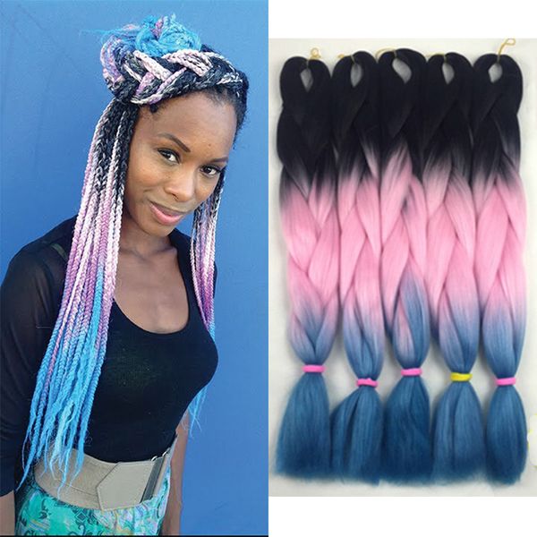 24'' 100g ombre synthetic braiding hair extensions for crochet kanekalon jumbo braids three tone ombre blue colored xpression brai, Black
24'' 100g ombre synthetic braiding hair extensions for crochet kanekalon jumbo braids three tone ombre blue colored xpression brai, Black