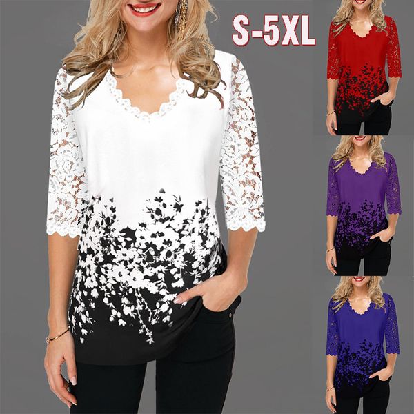 плюс размер 4xl 5xl рубашка блузка женщины 2020 весна новые вершины v-образным вырезом половина рукава кружева сращивания печать boho женщин, White 
плюс размер 4xl 5xl рубашка блузка женщины 2020 весна новые вершины v-образным вырезом половина рукава кружева сращивания печать boho женщин, White