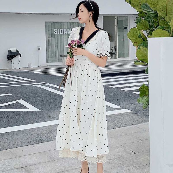 korean summer sweet woman dress v-neck polka dot lace ruffle femme robe elegant women high waist midi long dress vestidos, Black;gray
korean summer sweet woman dress v-neck polka dot lace ruffle femme robe elegant women high waist midi long dress vestidos, Black;gray