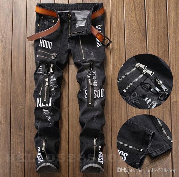 original multi-zipper designer jeans biker new fashion mens denim badge pants cool black long trousers special style, Blue
original multi-zipper designer jeans biker new fashion mens denim badge pants cool black long trousers special style, Blue