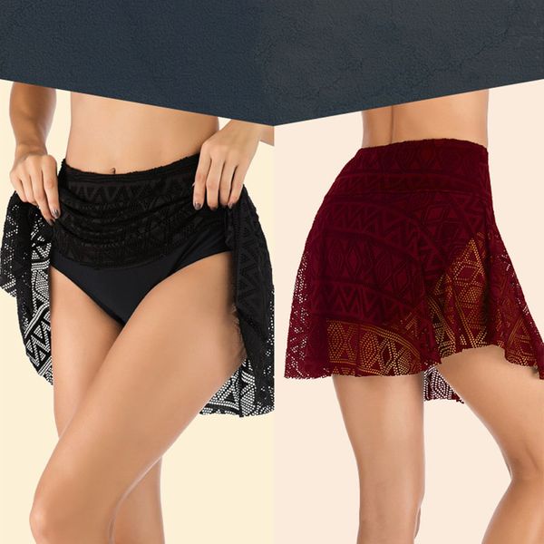women's swimwear lace crochet short skirt bikini high waist all-around pleated light proof triangle, White;black
women's swimwear lace crochet short skirt bikini high waist all-around pleated light proof triangle, White;black