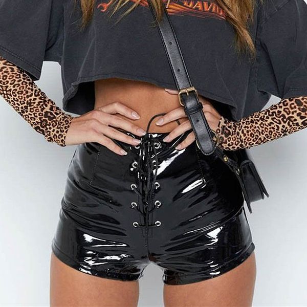 helisopus black faux pu leather women shorts lace up high waist shorts female bandage casual club, White;black
helisopus black faux pu leather women shorts lace up high waist shorts female bandage casual club, White;black