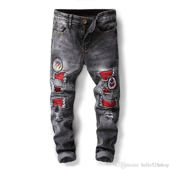 original design new european and american style fashion hipster straight jeans gray patch trousers pants, Blue
original design new european and american style fashion hipster straight jeans gray patch trousers pants, Blue