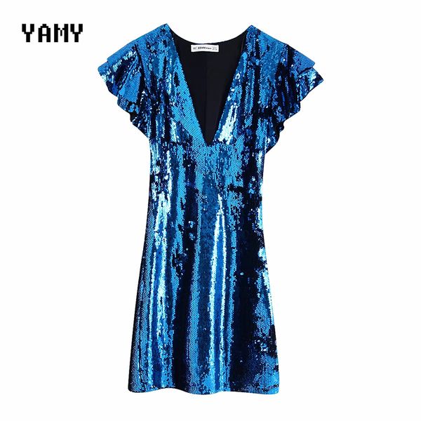 new flare sleeve womens blue sequined dress high waist slim mini party dress female elegant v neck club vestidos, Black;gray
new flare sleeve womens blue sequined dress high waist slim mini party dress female elegant v neck club vestidos, Black;gray
