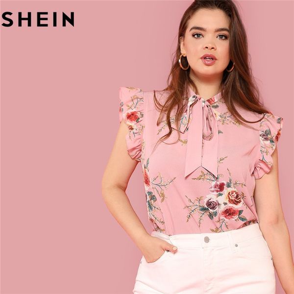 shein floral print pink ruffle sleeve tie neck plus size elegant women blouses summer fashion office lady sleeveless blouse, White
shein floral print pink ruffle sleeve tie neck plus size elegant women blouses summer fashion office lady sleeveless blouse, White