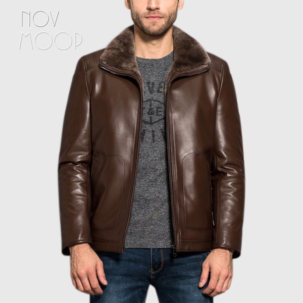 novmoop high street men slim style moroon color lambskin genuine leather thick coat fur jacket leren jas heren lt2840, Black
novmoop high street men slim style moroon color lambskin genuine leather thick coat fur jacket leren jas heren lt2840, Black