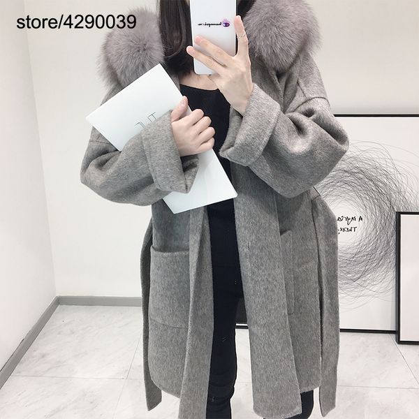 women winter big hooded fur wool coat real fur collar winter casual long coat elegant lady woolen cardigan, Black
women winter big hooded fur wool coat real fur collar winter casual long coat elegant lady woolen cardigan, Black