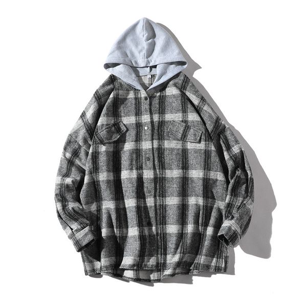 men's casual shirts men shirt with hooded autumn and spring brand hip-hop lattice coat streetwear single breasted, White;black
men's casual shirts men shirt with hooded autumn and spring brand hip-hop lattice coat streetwear single breasted, White;black