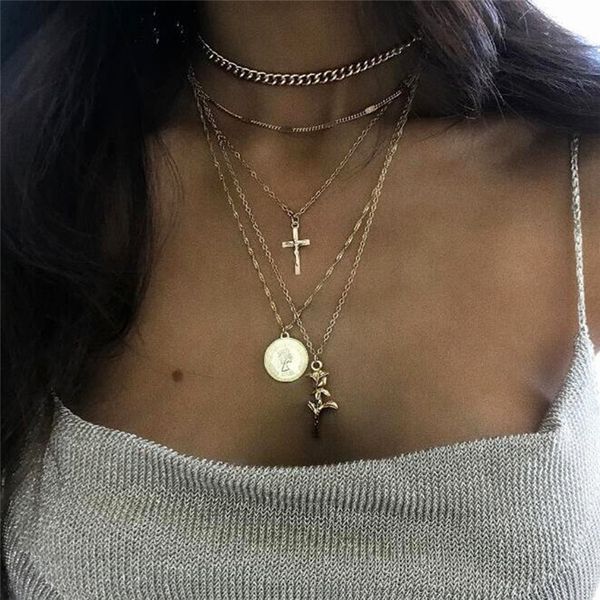 pendant necklaces bohemian multilayer chain necklace for women gold color jesus cross coin rose flower choker collier femme 2021, Silver
pendant necklaces bohemian multilayer chain necklace for women gold color jesus cross coin rose flower choker collier femme 2021, Silver