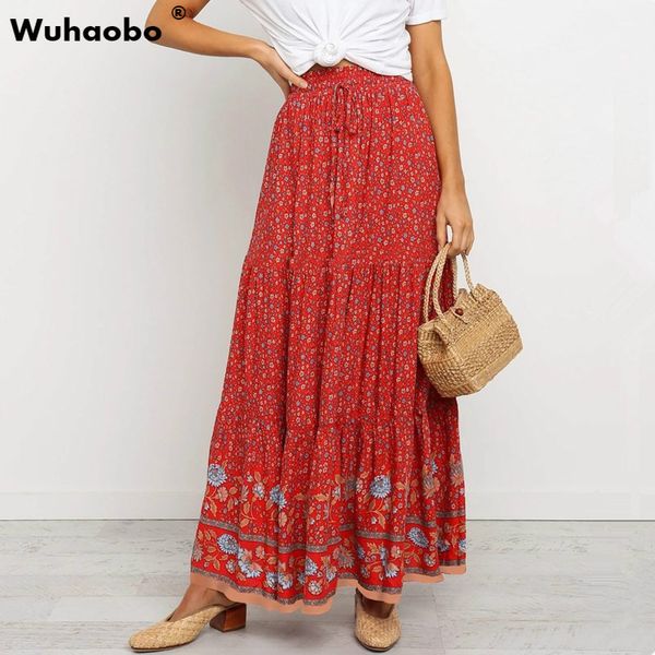 wuhaobo summer red print skirts boho women casual loose high waist stretchy lace up decor beach long skirts female, Black
wuhaobo summer red print skirts boho women casual loose high waist stretchy lace up decor beach long skirts female, Black