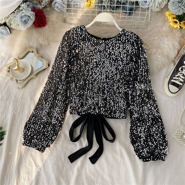 women's t-shirt spring autumn fashionable show backless hollow waist lacing sequin short ml689, White
women's t-shirt spring autumn fashionable show backless hollow waist lacing sequin short ml689, White