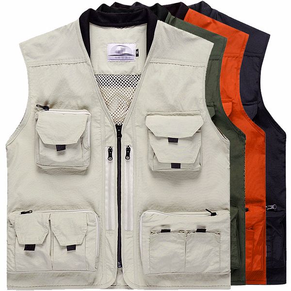 2020 men's spring multi-pockets mesh lining vest v-neck casual zip vest, Black;white
2020 men's spring multi-pockets mesh lining vest v-neck casual zip vest, Black;white