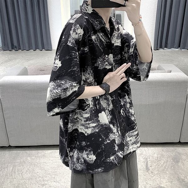summer korean graffiti shirt men's fashion printed casual shirt men streetwear wild loose short sleeve mens dress, White;black
summer korean graffiti shirt men's fashion printed casual shirt men streetwear wild loose short sleeve mens dress, White;black
