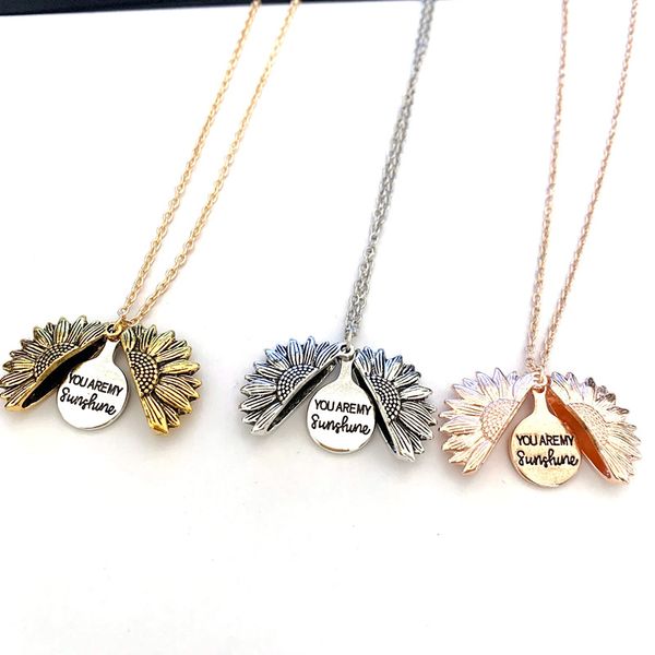 personalized you are my sunshine friends bitches valentine necklace antique gold sunflower locket pendant necklace for women dhl, Silver 
personalized you are my sunshine friends bitches valentine necklace antique gold sunflower locket pendant necklace for women dhl, Silver