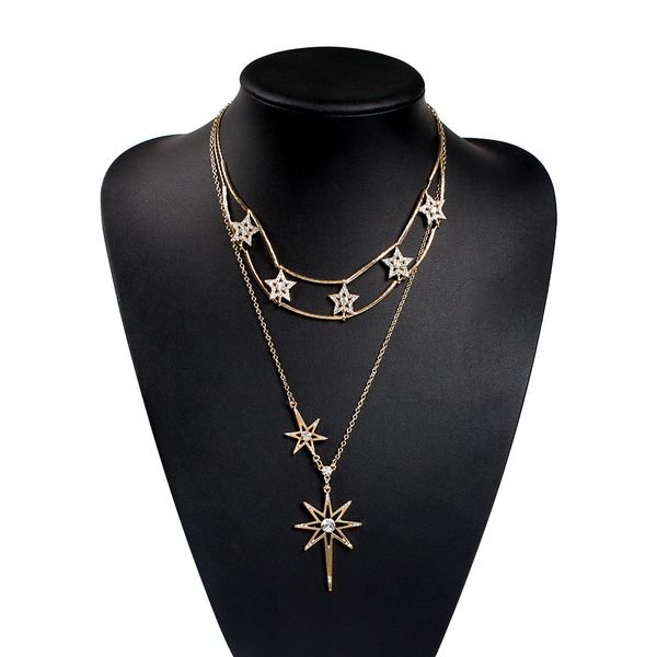 wholesale-r fashion luxury designer multi layer chain cute love diamond star woman pendant choker statement necklace, Silver
wholesale-r fashion luxury designer multi layer chain cute love diamond star woman pendant choker statement necklace, Silver