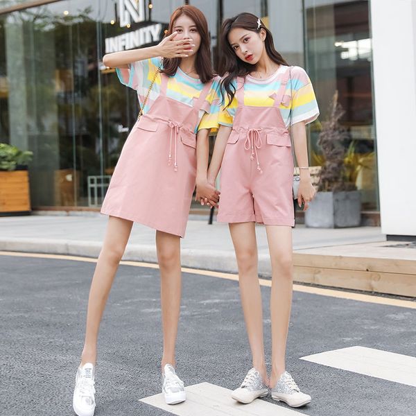 women 2020 summer fashion t-shirt and overalls casual suits female striped t-shirt loose short overalls two piece set l252, White
women 2020 summer fashion t-shirt and overalls casual suits female striped t-shirt loose short overalls two piece set l252, White