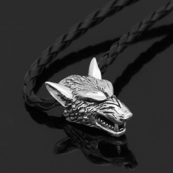 trendy personality classic vintage men's metal pendant viking wolf head necklace long choker punk hip hop rock leather rope, Silver 
trendy personality classic vintage men's metal pendant viking wolf head necklace long choker punk hip hop rock leather rope, Silver
