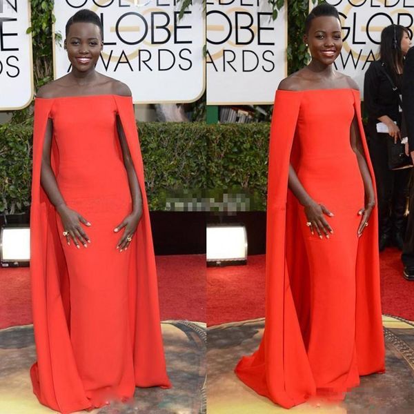 red capet celebrity dresses golden globe award lupita prom dresses off the shoulder fancy cape cloak bateau sheath evening gowns, Black;red
red capet celebrity dresses golden globe award lupita prom dresses off the shoulder fancy cape cloak bateau sheath evening gowns, Black;red