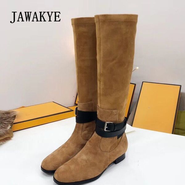 2019 luxury suede knee high boots women round toe silver metal buckle belt ankle strap flat long boots women stretch, Black
2019 luxury suede knee high boots women round toe silver metal buckle belt ankle strap flat long boots women stretch, Black