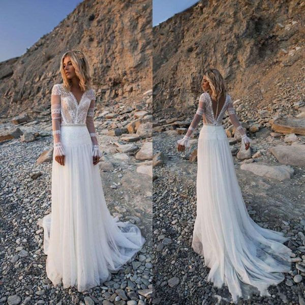 2020 Sexy Deep V Neck A Line Beach Bohemian Wedding Dresses Long Sleeves Lace Appliques Bridal Gowns Boho Wedding Dress Robe De Mariee, White
2020 Sexy Deep V Neck A Line Beach Bohemian Wedding Dresses Long Sleeves Lace Appliques Bridal Gowns Boho Wedding Dress Robe De Mariee, White