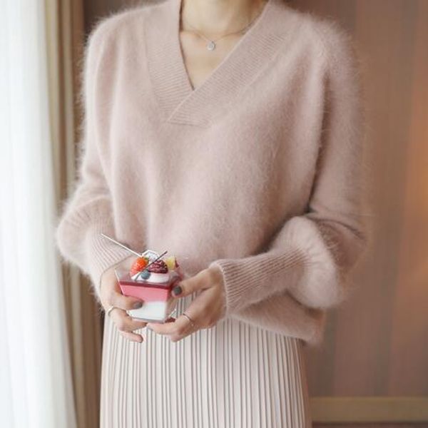 elegant v-neck lantern sleeve knitted sweater women loose solid sweater charming soft office lady pullover dv777, White;black
elegant v-neck lantern sleeve knitted sweater women loose solid sweater charming soft office lady pullover dv777, White;black