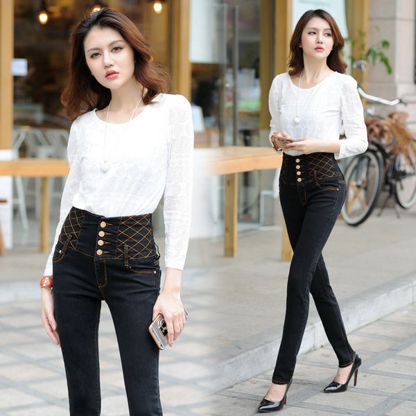 2020 new winter fashion european style black high waist jeans slim thin feet pencil pants plus size, Blue
2020 new winter fashion european style black high waist jeans slim thin feet pencil pants plus size, Blue