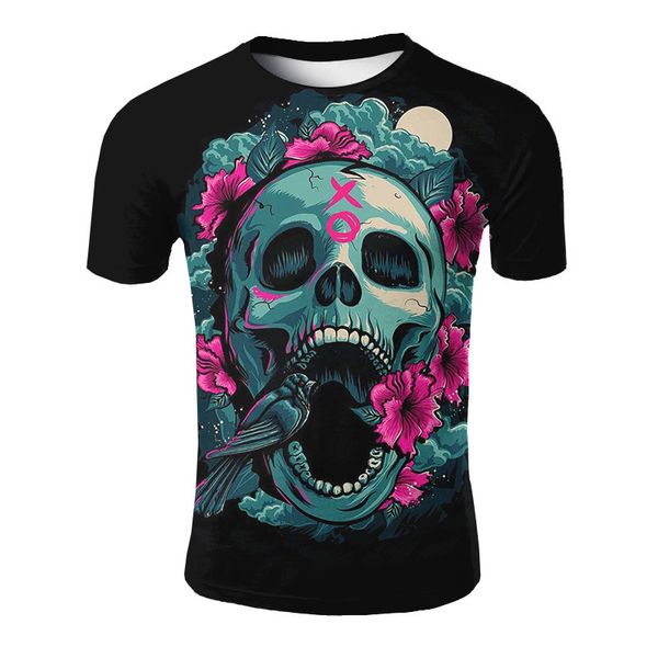 summer selling skeleton series printed short sleeve men and women popular casual versatile 3d printed t-shirt, White;black