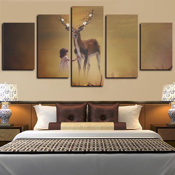 5 panels girl and animal deer artworks giclee modern canvas wall art abstract poster canvas print oil painting wall decor
5 panels girl and animal deer artworks giclee modern canvas wall art abstract poster canvas print oil painting wall decor