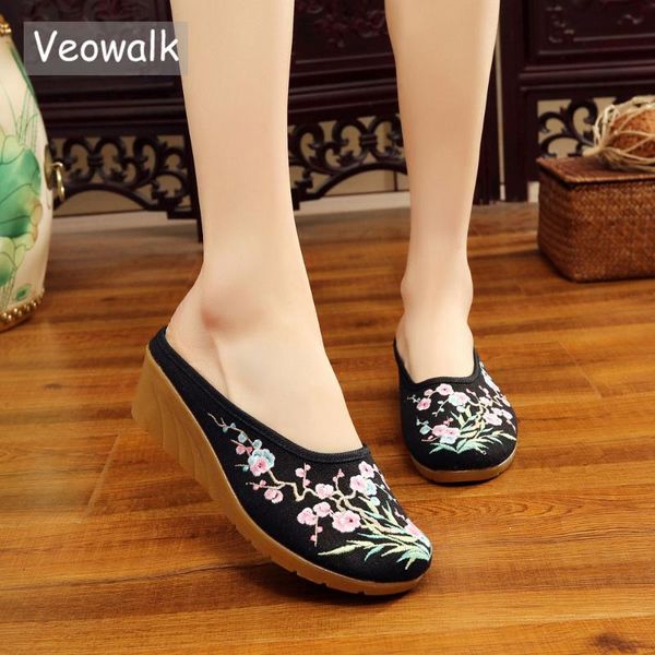 veowalk high end floral embroidered women's casual canvas wedge slippers medium heel summer comfot slides shoes sandials mujer, Black
veowalk high end floral embroidered women's casual canvas wedge slippers medium heel summer comfot slides shoes sandials mujer, Black