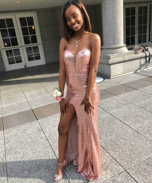 women's sweetheart long rose gold evening dresses with slit robe de soiree floor length lace up prom gowns vestido de festa, Black;red
women's sweetheart long rose gold evening dresses with slit robe de soiree floor length lace up prom gowns vestido de festa, Black;red