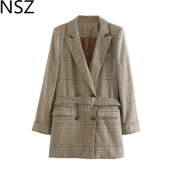 nsz women plaid long blazer vintage double breasted belted office lady elegant jacket checked coat chic houndstooth outerwear, White;black
nsz women plaid long blazer vintage double breasted belted office lady elegant jacket checked coat chic houndstooth outerwear, White;black
