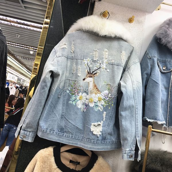 heavy bead cowboy jacket womens loose large fur collar holes cotton-padded jacket girls lady parker winter warm jeans jackets, Black
heavy bead cowboy jacket womens loose large fur collar holes cotton-padded jacket girls lady parker winter warm jeans jackets, Black