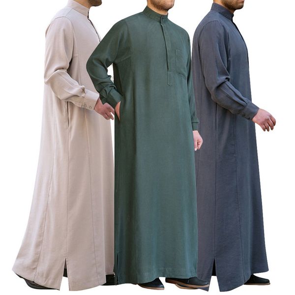 2019 plus size 3xl men robes v-neck long sleeve solid color loungewear vintage men muslim arab islamic kaftan long shirt, White;black 
2019 plus size 3xl men robes v-neck long sleeve solid color loungewear vintage men muslim arab islamic kaftan long shirt, White;black