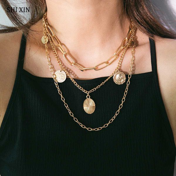 shixin hip hop multi layer chunky chain necklace women punk coin pendants necklace gold/silver cuban link chain collier femme
shixin hip hop multi layer chunky chain necklace women punk coin pendants necklace gold/silver cuban link chain collier femme