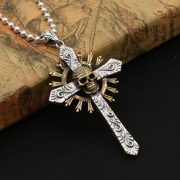 925 sterling silver vintage jewelry American European antique silver handmade punk style skull cross necklace pendants for men women
925 sterling silver vintage jewelry American European antique silver handmade punk style skull cross necklace pendants for men women